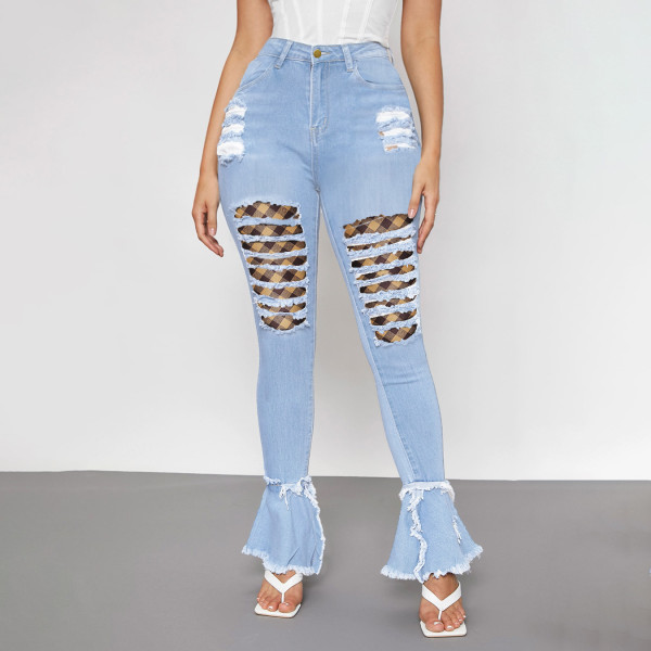 Women's fashion trend stitching jeans TB9776