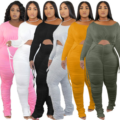 Sexy women's suit slim fit ruffled drawstring trousers two-piece suit XY9060