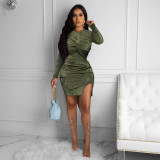 Flannel chain jacket and knotted split skirt two-piece suit GL6518