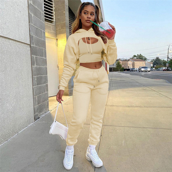 2021 autumn new women's irregular hooded sweater tight-fitting sleeveless vest casual trousers suit K21S07513
