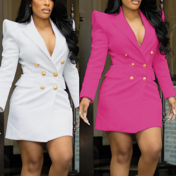 Women's lapel solid color casual fashion slim double-breasted small suit jacket top ZL1744