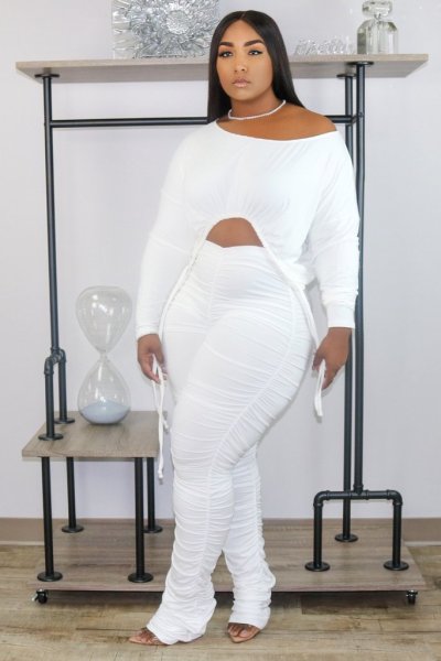 Sexy women's suit slim fit ruffled drawstring trousers two-piece suit XY9060