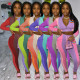 Women's fashion stitching multicolor sports and leisure trousers two-piece suit Q77251