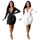 Women's fall/winter long-sleeved V-neck pleated open back sexy dress A866