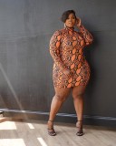New autumn and winter plus size women's clothing casual fashion round neck snake print plus size dress L8850