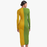Temperament commuter color matching button high waist long dress QY21475PF