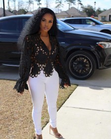 Ripped sexy trumpet sleeve breathable nightclub women's single top X1149