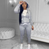 Autumn and winter solid color stovepipe slim-fit hooded sweater drawstring two-piece suit X1152