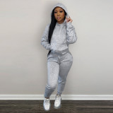 Two-piece hooded set with velvet drawstring for autumn and winter HR8197