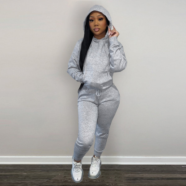 Two-piece hooded set with velvet drawstring for autumn and winter HR8197
