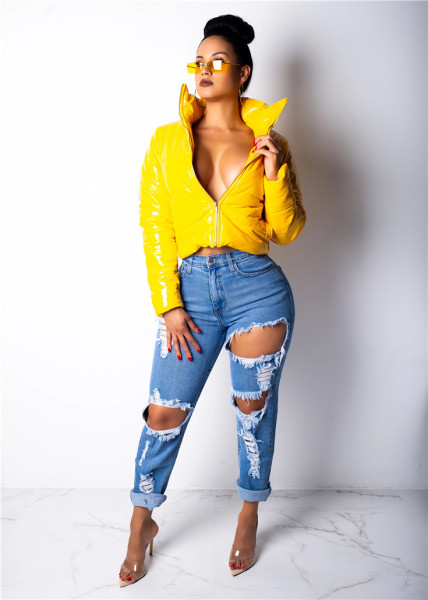 Bright PU Leather Bread Jacket Down Jacket UJ4524