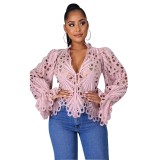 Ripped sexy trumpet sleeve breathable nightclub women's single top X1149