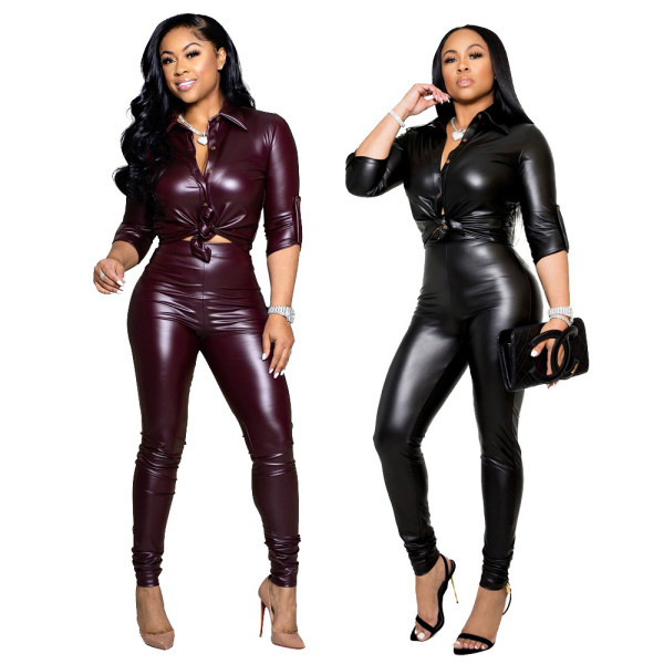 Leather Explosion Cardigan Sports Suit LD81041