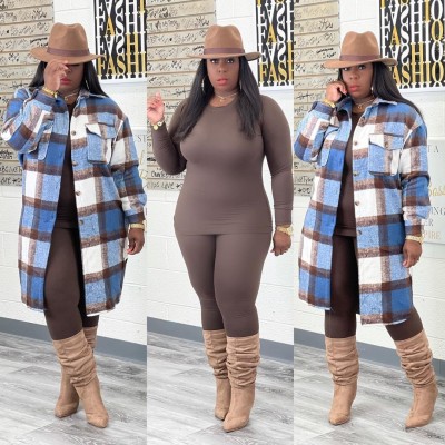 Cute plaid woolen coat M6582