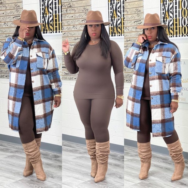 Cute plaid woolen coat M6582