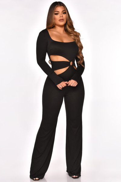 Long-sleeved personality open-waist wide-leg pants XM6128