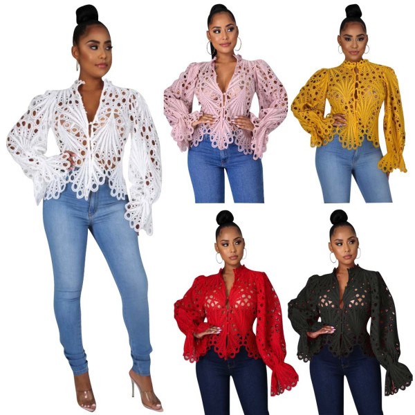Ripped sexy trumpet sleeve breathable nightclub women's single top X1149