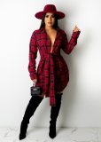 Long-sleeved lace-up plaid shirt skirt dress short skirt SJ3325