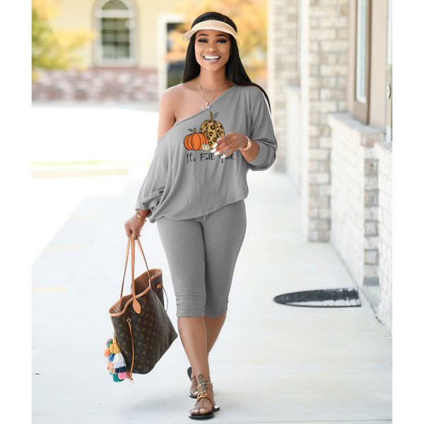 Sloping shoulder loose plus size women's casual suit Halloween two-piece suit DY1092