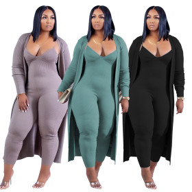 Cute jumpsuit + long coat two-piece suit M6590