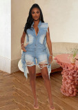 New style ripped fashion all-match street personality fringed denim jumpsuit JLX6908