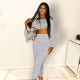Temperament commuter sexy casual gray skirt suit solid color T-shirt two-piece set SZ6001