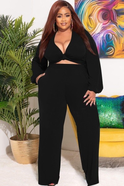 Fashion plus size women's solid color bow tie two-piece suit s66315