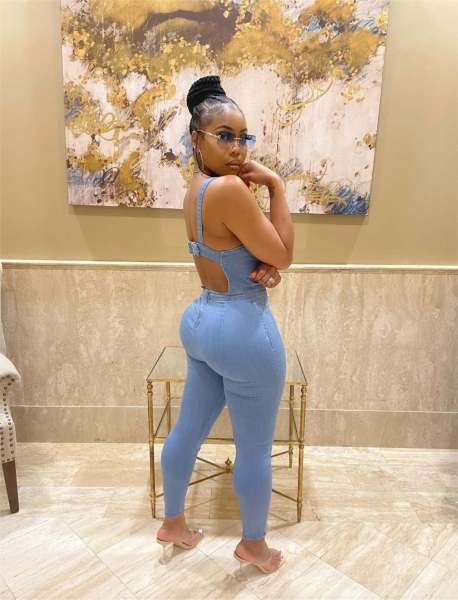 The new fashion and popular denim overalls women's feet are thin overalls JLX6921
