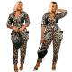Leopard print shirt collar jumpsuit temperament commuter T-shirt half-length black cotton women's clothing SZ6034
