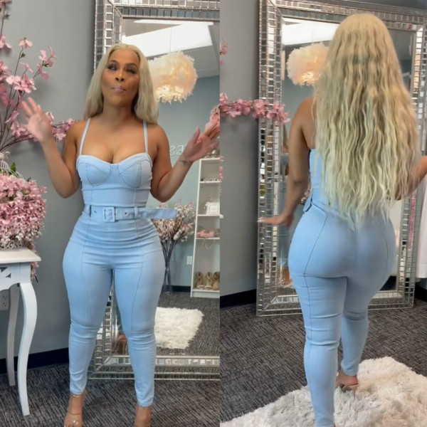 Casual fashion slim backless bandage denim jumpsuit JLX3506