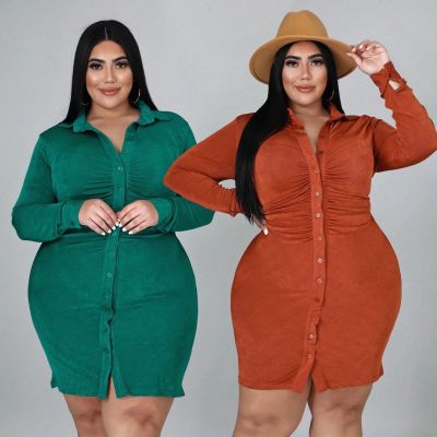 Oversized Women's Shirt Collar Short Skirt Dress Cardigan Skirt XM7005