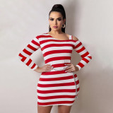 Autumn and winter striped sexy dress fat lady plus size dress female skirt L9154