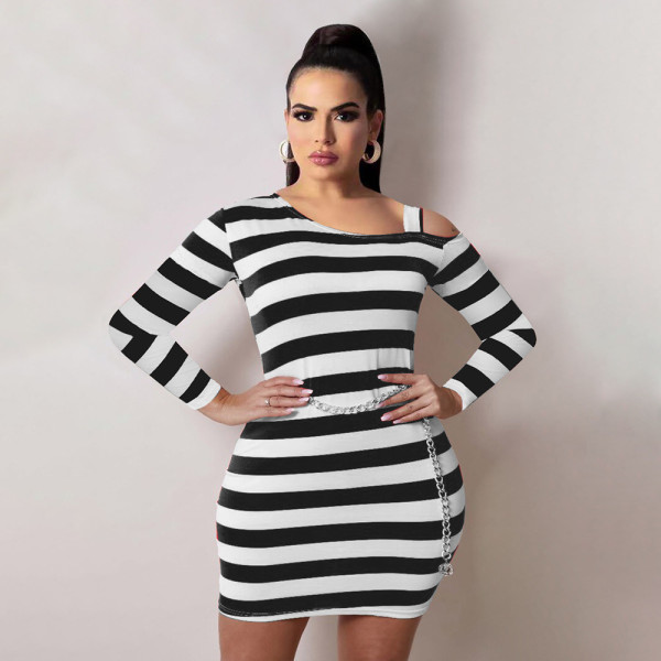 Autumn and winter striped sexy dress fat lady plus size dress female skirt L9154