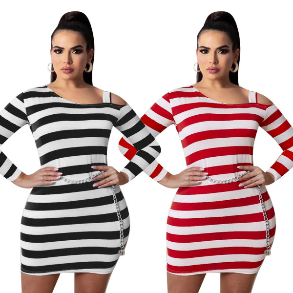 Autumn and winter striped sexy dress fat lady plus size dress female skirt L9154