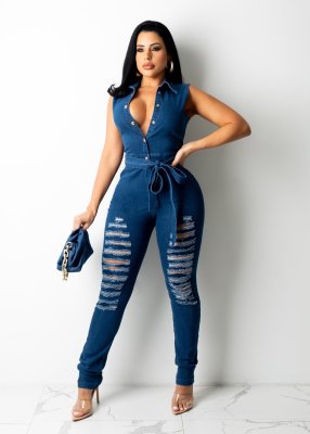 Women's fashion casual sexy denim jumpsuit JLX3507