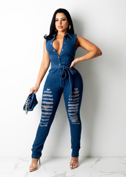 Women's fashion casual sexy denim jumpsuit JLX3507
