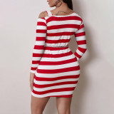 Autumn and winter striped sexy dress fat lady plus size dress female skirt L9154