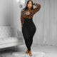 Fashionable European and American plus size women's leopard print casual jumpsuit Q77290
