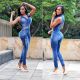 Denim slim slimming jumpsuit with white spray and hole cutout jumpsuit denim trousers JLX6898