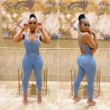 The new fashion and popular denim overalls women's feet are thin overalls JLX6921