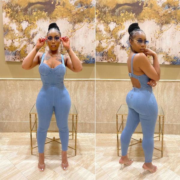 The new fashion and popular denim overalls women's feet are thin overalls JLX6921