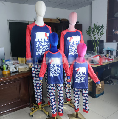 New Christmas Parent-child Set Bear Printed Home Wear Pajamas Two-piece Set OML113-1