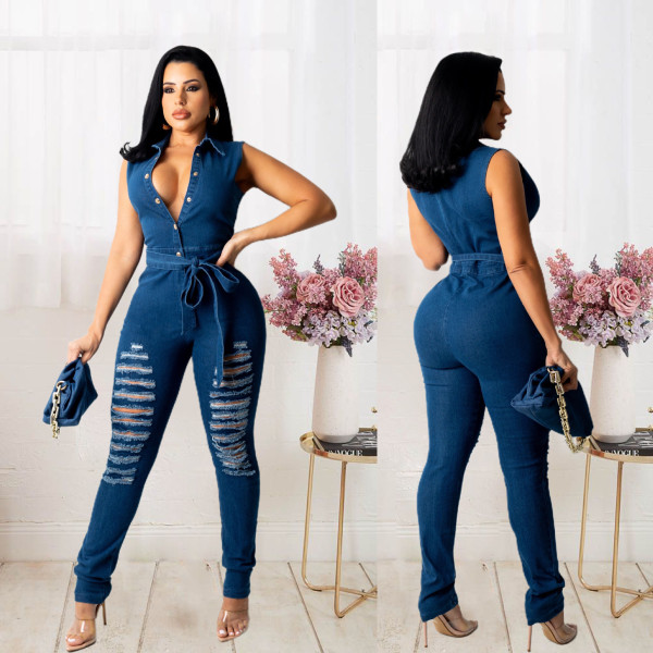 Women's fashion casual sexy denim jumpsuit JLX3507