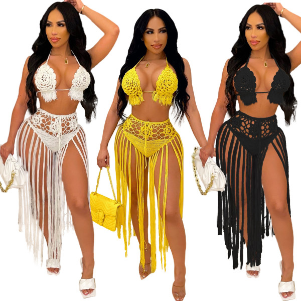 Women's Long Fringed Two-Piece Woven Fringed Beach Skirt in Europe and America SJ3322