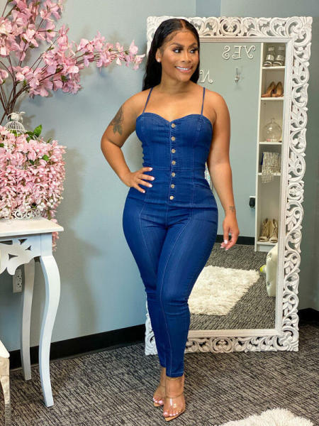 Slim slim denim jumpsuit jumpsuit with suspenders and feet trousers JLX3512
