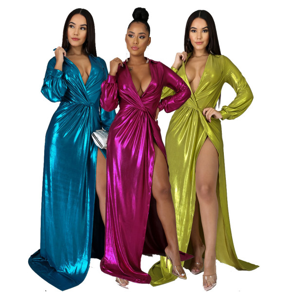 Sexy fashion evening hot stamping women's V-neck dress SMR10194