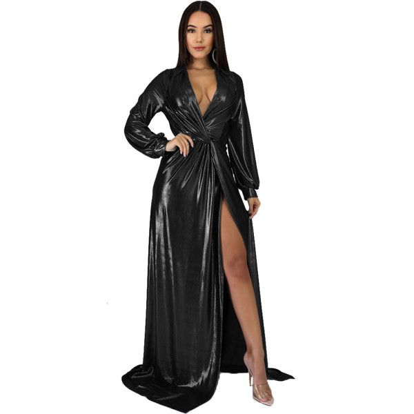 Sexy fashion evening hot stamping women's V-neck dress SMR10194