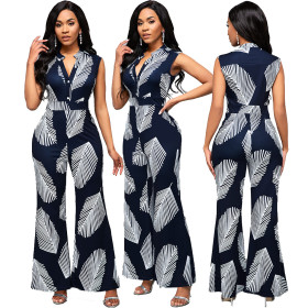 Sexy fashion digital printing sleeveless V-neck jumpsuit SMR10298