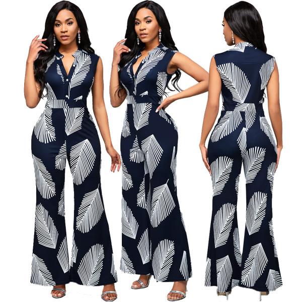 Sexy fashion digital printing sleeveless V-neck jumpsuit SMR10298