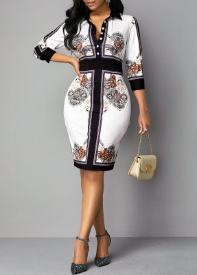 Slim fashion digital printing long-sleeved women's dress SMR10720